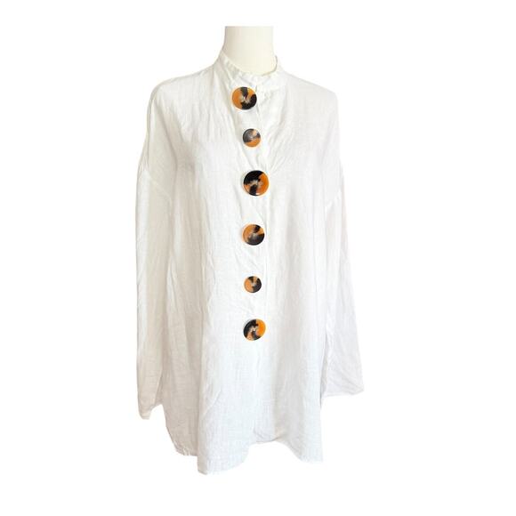 Zara Woman 100% Linen Button Front Tunic Oversized White Size M Made in Portugal - Picture 2 of 9
